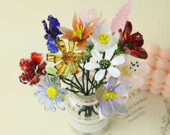 Glass Birth Month Flower, Glass Flowers Bouquet, Birthday Gift, Birth Flower Gift, Personalized Gifts, Gift for Her/Mom/Grandma, Family Gift