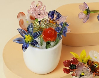Glass Birth Month Flower, Handmade Floral Bouquet, Personalized Gift