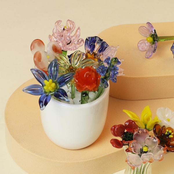 Glass Birth Month Flower, Handmade Floral Bouquet, Personalized Gift