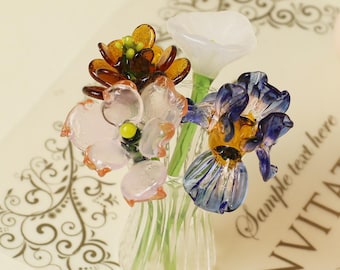 Mini Glass Birth Month Flower, Handmade Floral Gift, Glass Flower Bouquet, Gift for Mom, Mother's Day Gift, Personalized Gift, Birthday Gift