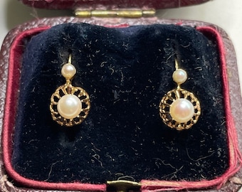 CLassic 18K FRENCH GOLD Victorian Pearl Dormeuses