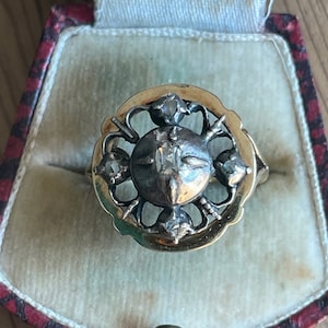Victorian *UNIQUE* Antique 14k Yellow Gold / Silver TABLE Cut & Rose Cut Diamond Ring - Dutch