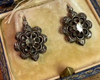 EXQUISITE ANTIQUE Late GEORGIAN or Early Victorian French 15k Gold Rose Cut Diamond Earrings.Antique Diamond earrings, Georgian, Diamond