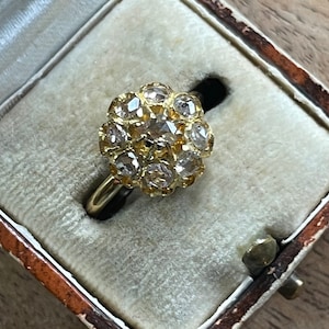 Collectable VICTORIAN Era Rose Cut Cluster diamond 15k Gold Antique Ring, size 7