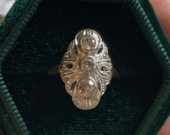 Art Deco Diamond Ring, 18k Gold Filigree, Old Euro Cut, 1920s