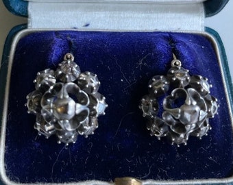 Unique ANTIQUE GEORGIAN or Early Victorian French 15k Gold Rose Cut Diamond Earrings.Antique Diamond earrings, Georgian, Diamond