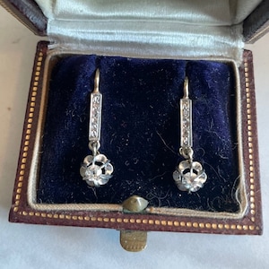 Classic *FRENCH* 18k Victorian / EDWARDIAN Diamond earring ~ Two-toned gold 1/4 ct.