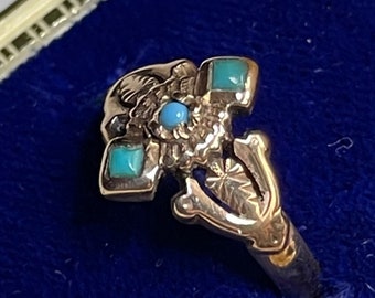 Green & Blue Turquoise 10k ROSE GOLD ANTIQUE Late Victorian Ring