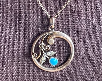 S*W*E*E*T* Rose Gold TURQUOISE & Pearl ANTIQUE Pendant