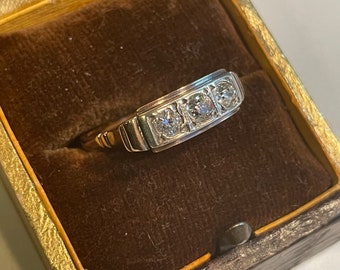 UNISEX *VICTORIAN* 14k/Silver 1/2 ct. Diamond Statement, Wedding or Engagement Ring from Austria,Circa 1890-1900