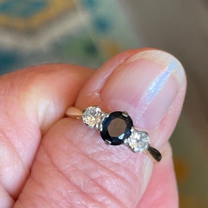 C*L*A*S*S*I*C* ART DECO circa 1930&#39;s 18K/Platinum Sapphire & Diamond Trilogy Ring