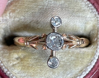 ANTIQUE & E*L*E*G*A*N*T* Victorian .45Ct. TW,  CUSHION Cut Center Diamond, 18k gold Cluster Ring, engagement ring, statement ring, Unique!