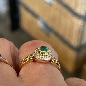 French SPECTACULAR Antique Victorian 18k Gold EMERALD & DIAMOND Ring image 10