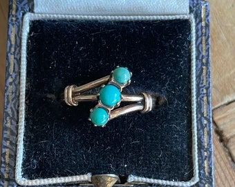 Genuine Turquoise 9k Rose Gold ANTIQUE Vintage Ring Circa 1940's