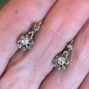 Classic FRENCH 18k EDWARDIAN Diamond earrings ~ Two-toned gold 1/3ct.