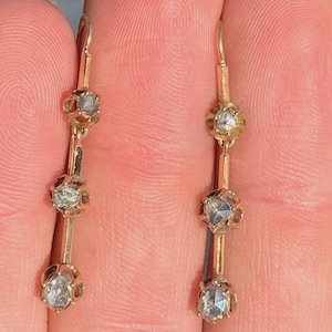 Elegant Antique  C*L*A*S*S*I*C 18K yellow gold, 1ct. + Rose Cut Diamond FRENCH Drop Earrings