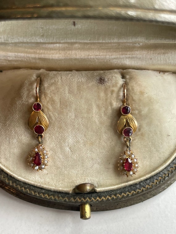 Gorgeous 14k Victorian ANTIQUE GARNET/ Seed Pearl… - image 4