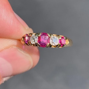 VICTORIAN Antique Old Cut RUBY & Diamond 18k Gold Filigree Ring, alternate wedding ring, stackable ring
