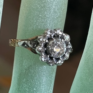 Victorian Giardinetti 14k Gold / Silver Rose Cut Diamond Dinner Ring