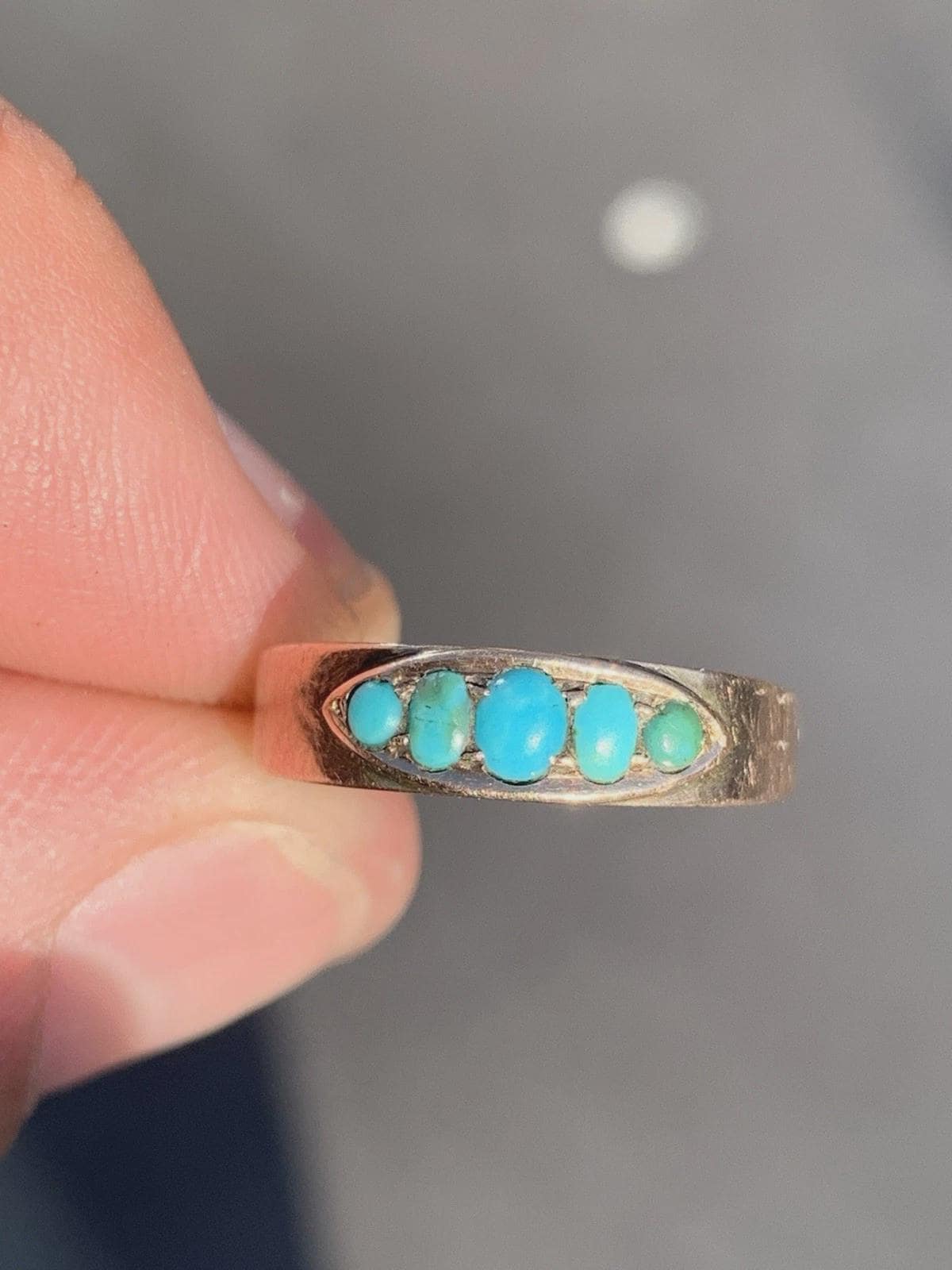 VICTORIAN Genuine Turquoise 12k ROSE GOLD Antique Stackable Ring Circa 1875 ,size 6 1/2