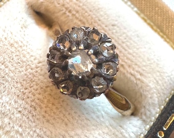ANTIQUE Mid Victorian 18k GOLD  Rose Cut Diamond Cluster ring, unique engagement ring
