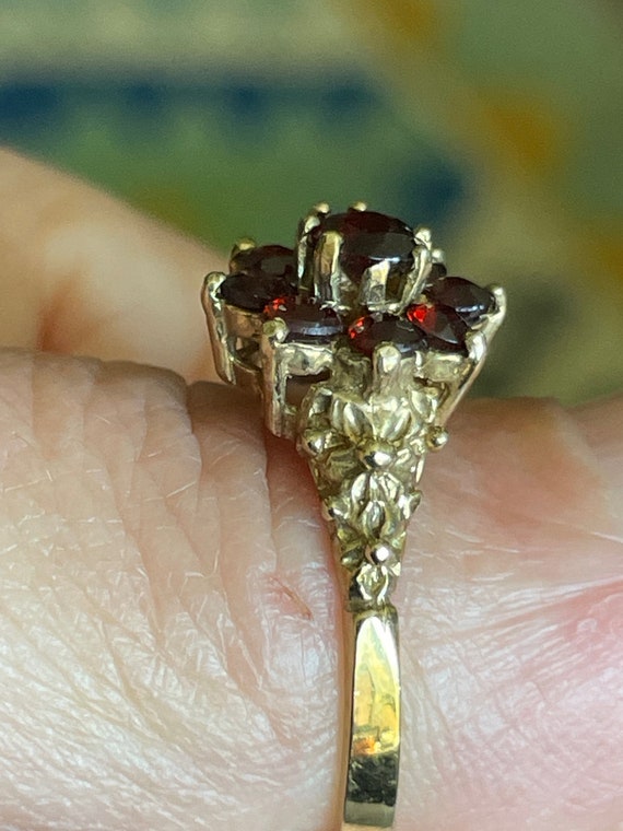 Vintage Genuine Red GARNET 9k GOLD Cluster Ring C… - image 9