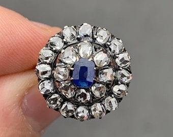G*O*R*G*E*O*U*S* 19th Century Large & Bold 18k Gold VICTORIAN SAPPHIRE / 2.4ct. Rose Cut Diamond  Ring Original Antique Box Included!!!
