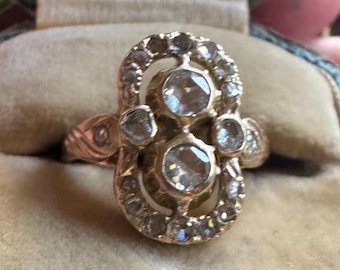 Antique Victorian 14k Gold Rose Cut Diamond Dinner Ring