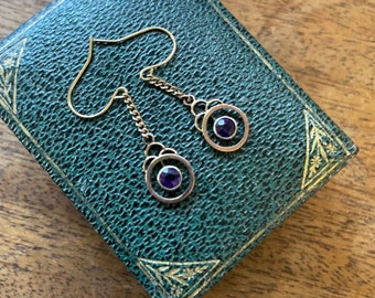 STUNNING and Unique ANTIQUE 9K / 14k Handmade Victorian Amethyst Earrings, Unique Earrings, February Birthstone, drop earrings