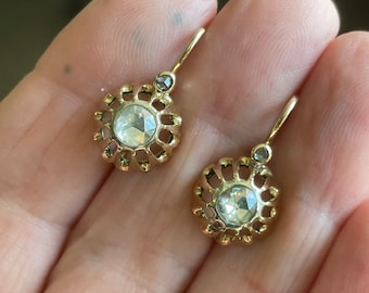 CLASSIC ~ANTIQUE & *BOLD* 1.30 ct. Victorian 18k Double Rose Cut Diamond Dormeuses Earrings with Scalloped Buttercup Setting