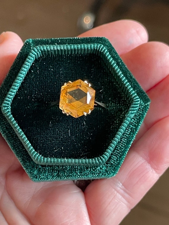 9k Gold Art Deco Handmade Yellow Citrine Ring from
