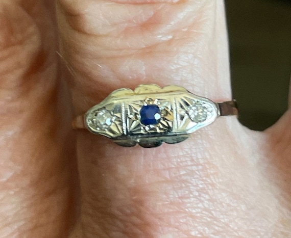 Art Deco 18k Two -toned / platinum Gold SAPPHIRE … - image 1