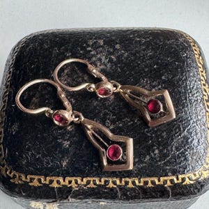 Delicate & PETITE Handmade RUBY and 8K Gold Victorian Dormeuses Earrings