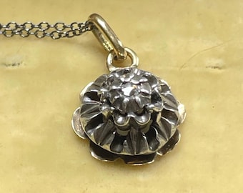 Victorian ROSE CUT foil backed Diamond Pendant 18k Gold/Silver *RARE* - 18" Silver chain