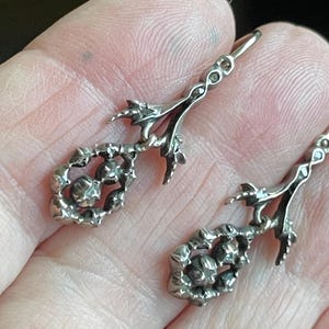 Antique GEORGIAN Silver & 9k Gold, Rose Cut DIAMOND EARRINGS,  Diamond Earrings, Wedding Earrings