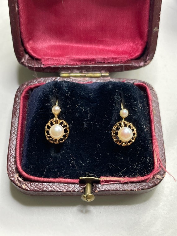 CLassic 18K FRENCH GOLD Victorian Pearl Dormeuses