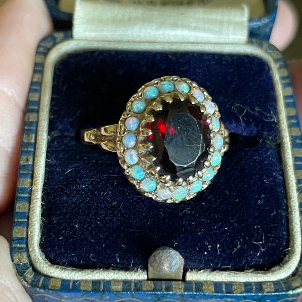 VICTORIAN Style 14k Vintage Genuine GARNET & OPAL Ring