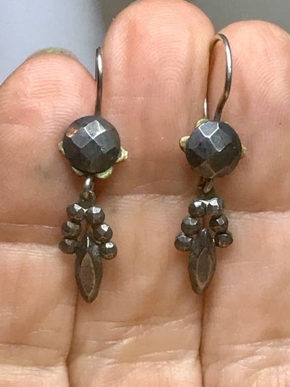 Delicate RARE petite CUT STEEL Victorian Earrings,