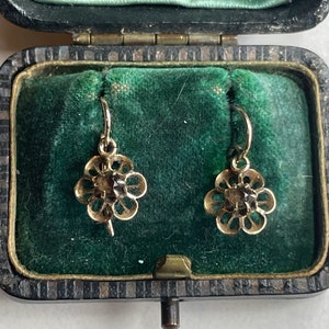 CLASSIC ~ANTIQUE Victorian 12k Smoky Topaz (quartz) Dormeuse Earrings / Buttercup Setting Circa 1890-1900