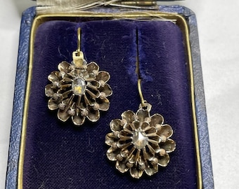 BOLD VICTORIAN  9K Gold  ~ Rose Cut Diamond Drop Earrings