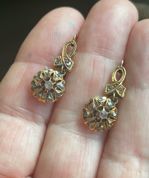 VICTORIAN ~FILIGREE~ ANTIQUE 18k gold Earrings wi… - image 1
