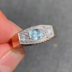 U*N*I*Q*U*E* Art Deco ANTIQUE 14k Two toned AQUAMARINE Diamond Ring Circa 1920&#39;s, Alternative engagement ring, Unisex