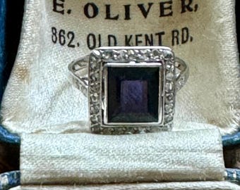 C*L*A*S*S*I*C* Art Deco ANTIQUE 18k White Gold SAPPHIRE Diamond *FRENCH* Ring, Circa 1930's