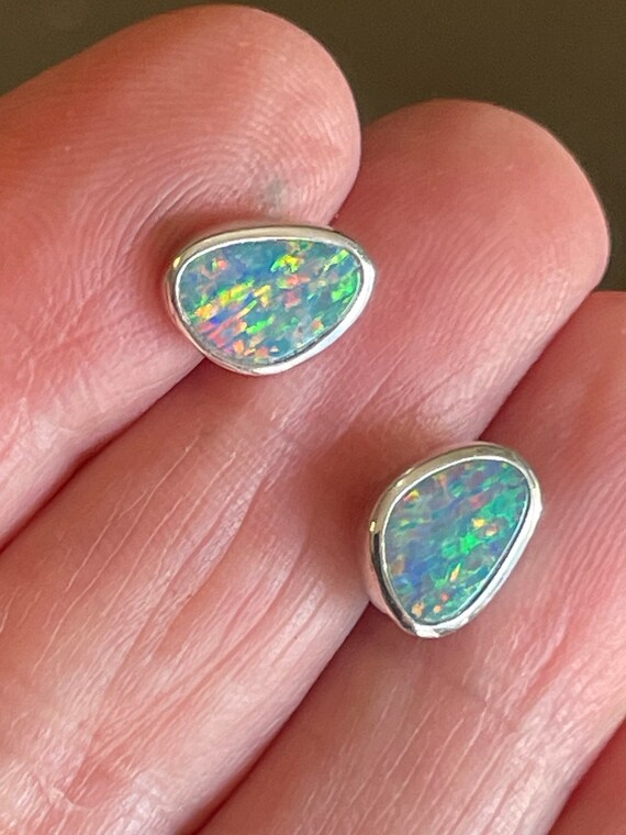 AMAZING Genuine Black *OPAL* Doublet Earrings 14K 