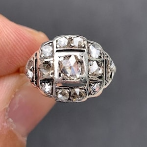 ART DECO 15K & Silver *FRENCH* 3/4ct. Rose Cut Diamond Ring - Cluster ring