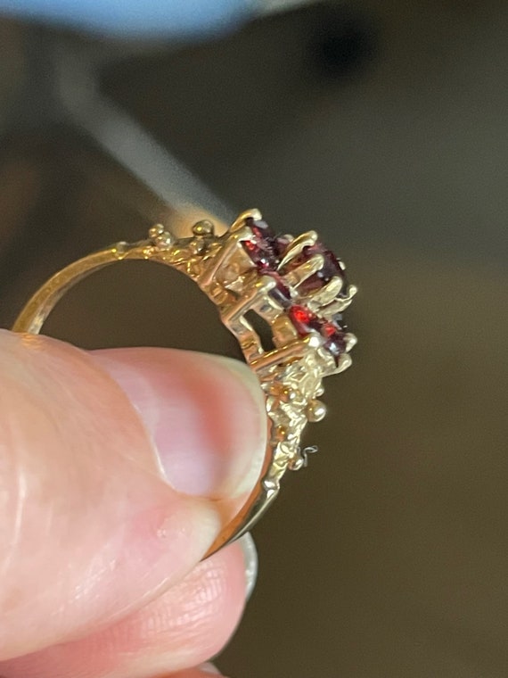 Vintage Genuine Red GARNET 9k GOLD Cluster Ring C… - image 4