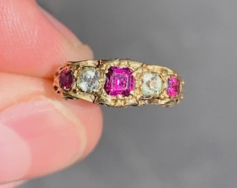 Antique Georgian 18k Gold Garnet & Spinel Ring, 18th Century