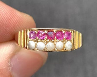 VICTORIAN Ruby & Pearl 15k Stacking Ring