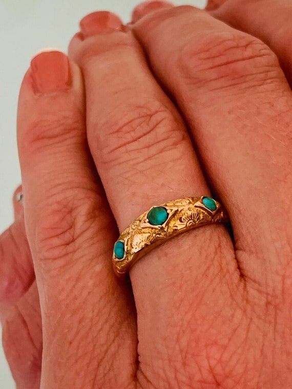 Antique 15K Genuine TURQUOISE ring Mid VICTORIAN s