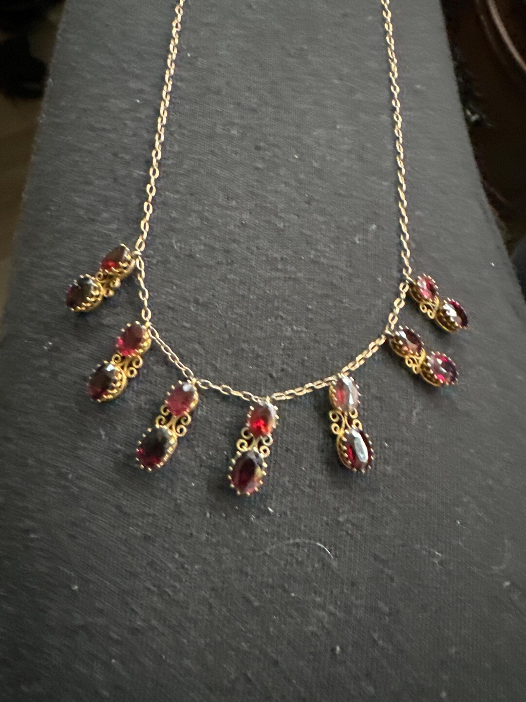Victorian hand made gold with carbuncle garnet accent pendant necklace
